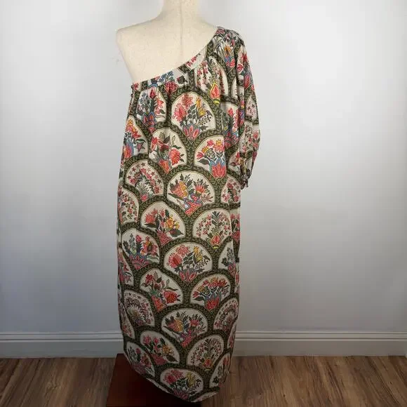 RHODE Floral Printed One Shoulder Shift Tent Dress Cotton Resort Women's Large - Picture 3 of 14